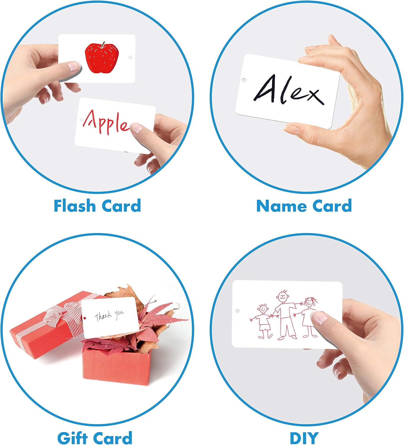 300 Pcs White Blank Customizable Index Flash Study Note Card Pad Kraft Paper with Binder Ring (50 Sheets per Set)