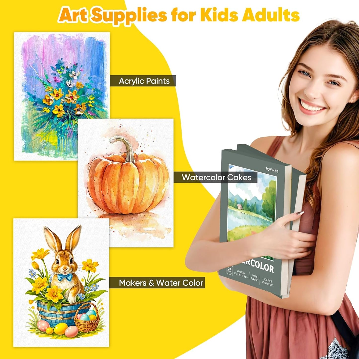 Watercolor Paper Pad, 9"x12" Water Color Paper, 140lb/300gsm Artist Painting Drawing Paper Book, Art Supplies for Adults, Watercolors, Watercolor Paint Set, Sketchbook, Journal, Green