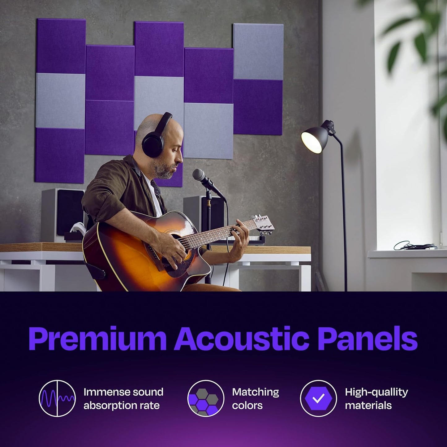 Acoustic Panels 12-Pack Soundproof Wall Panels 12"X12"X0.4" Sound Panels High Density Sound Dampening Panels - [Midnight Purple Square]