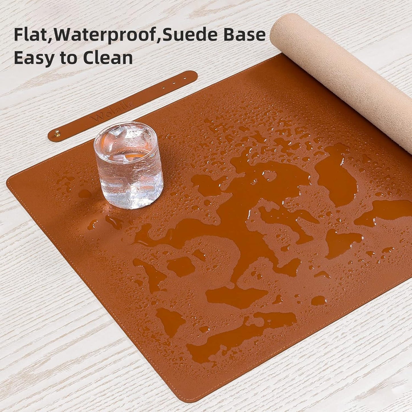 Desk Pad Blotter,Wolaile 36x17 in Large PU Leather Mouse Pad,Waterproof Non-Slip Writing Desktop Protector Mat,Office Desk Accessory,Brown