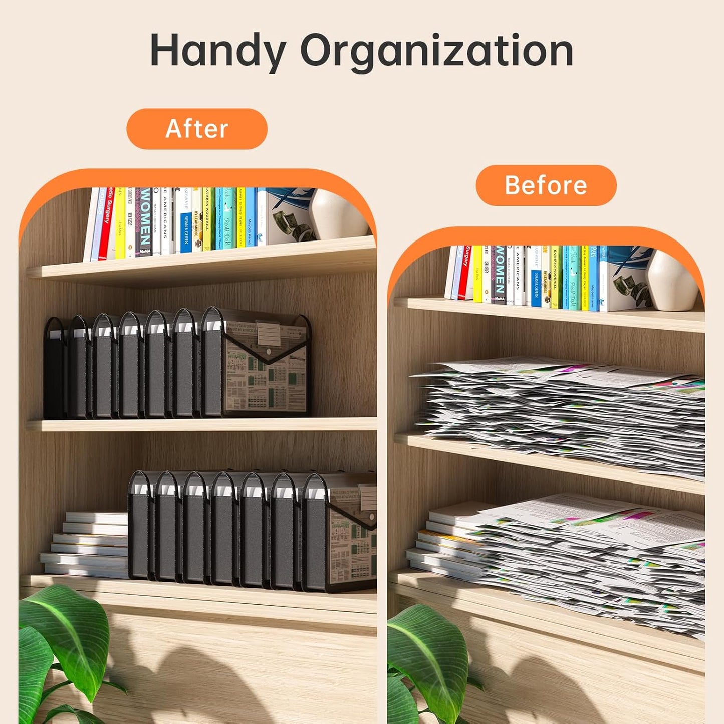 Plastic Expanding File Folder, Transparent envelopes with Snap Closure, No Dividers, Large Capacity, Black File Folder Organizer Holder, Bills&Taxes, Letter/A4 Size for School/Office/Home-7 Pack