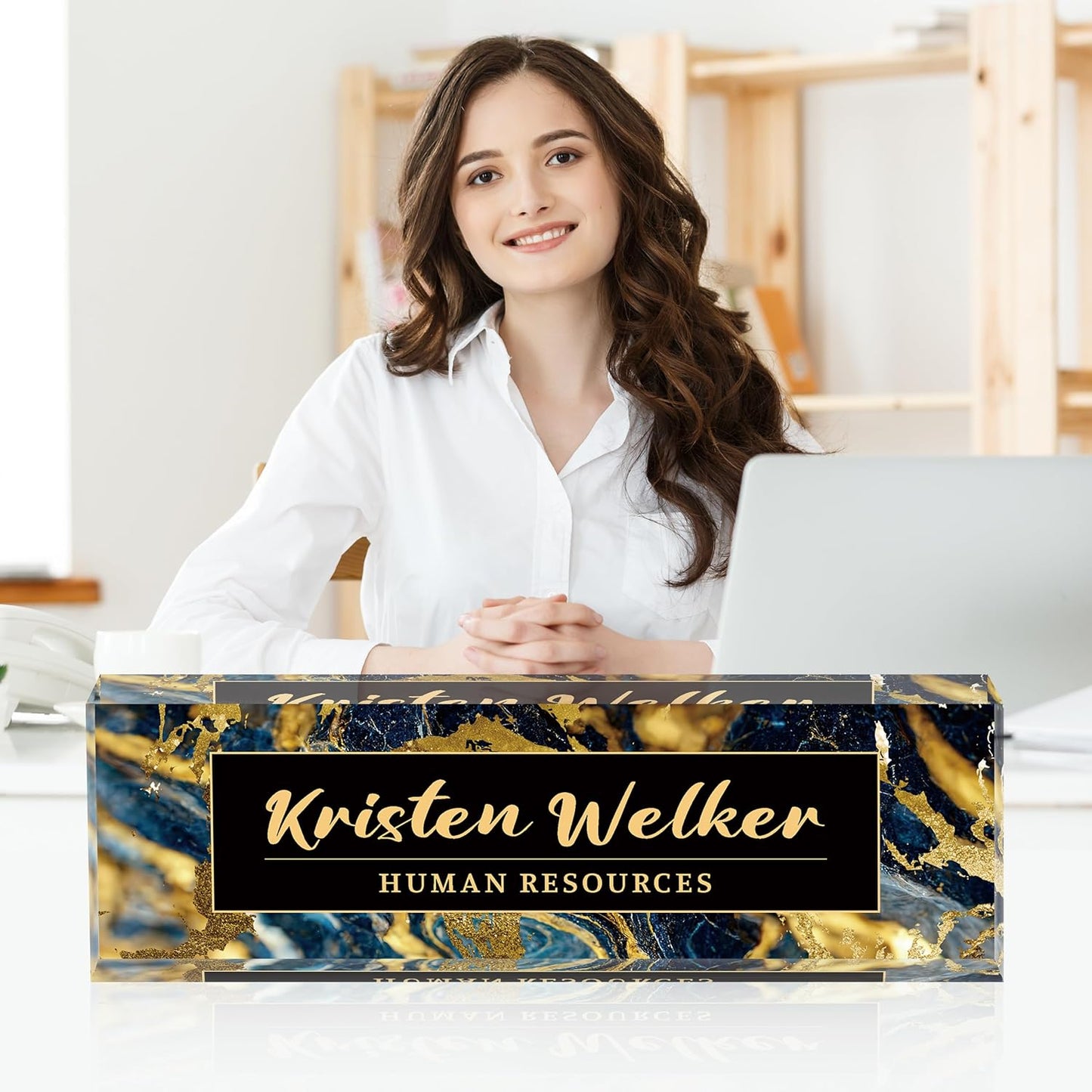 Desk Name Plate Personalized, Premium Black Gold Marble Acrylic Desk Name Plate, Personalized Name Plate for Desk, Office Decor for Women or Men Coworkers, Boss, Employee, Teacher