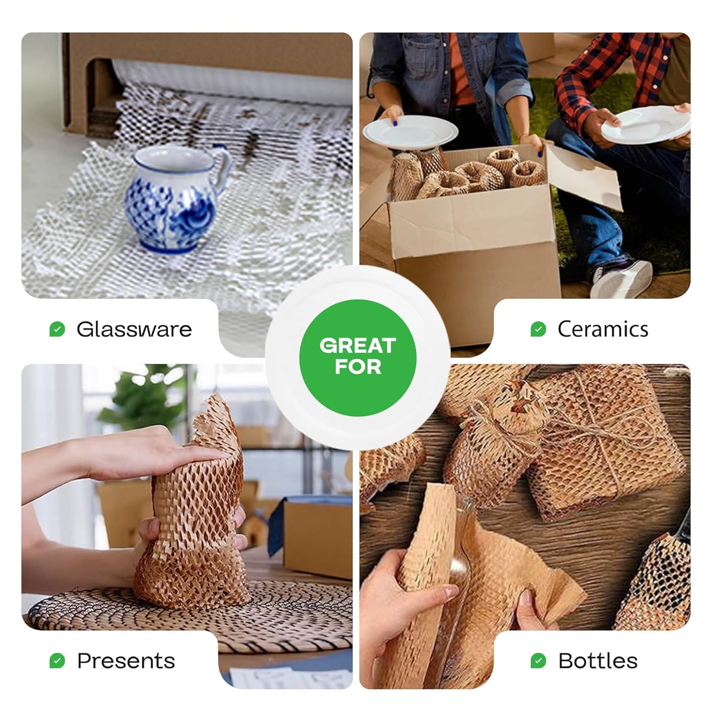 IDL Packaging 15.25" x 300' Refill Roll (Pack of 1) for MP-300W HexcelWrap Honeycomb Packing Paper Station, White - Natural Kraft Paper with Interlocking Slit Design for Shipping and Moving