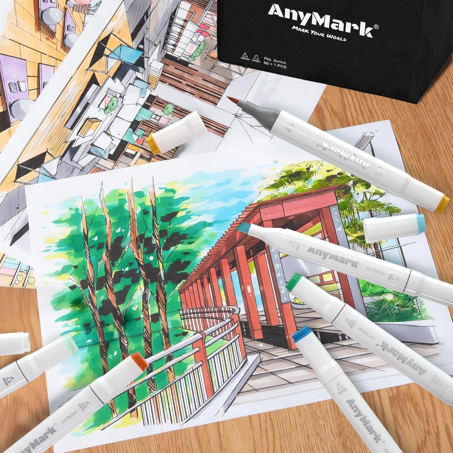 AnyMark Alcohol Markers Brush Tip, 100+1 Colors Dual Tip Brush & Chisel Alcohol-Based Art Markers Set with Case for Adult Artists Drawing Coloring