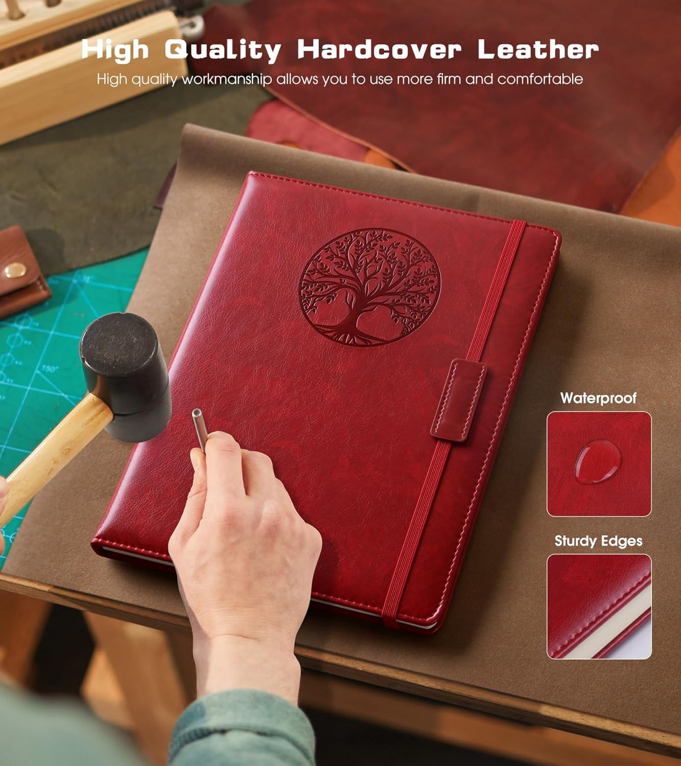 Lined Journal Notebook for Women Men,256 Pages A4 Large Hardcover Leather Journals for Writing,Travel,Business,Work,School,College Ruled Notebooks for Note Taking,Diary Notepad 8.6"×11"(Wine red)