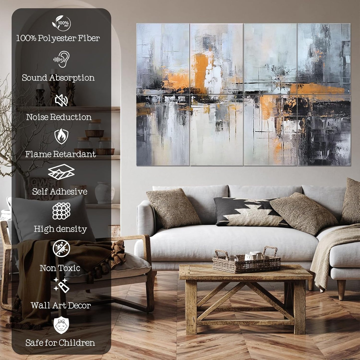 8 Pack Acoustic Panels, Soundproof Wall Panels, 48X32in Sound Proof Panels for Walls, Sound Absorbing Wall Art Decorative, Sound Dampening Panels for Recording, Home Studio(After-rain City)