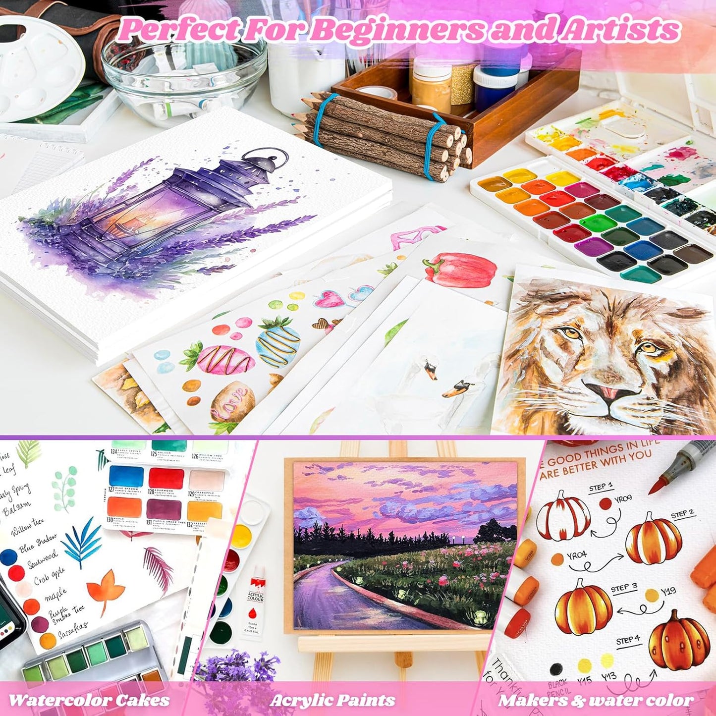 Watercolor Paper 9"x12", Christmas Gifts for Adults Teens Kids, Cold Press Water Color Paper, 140lb/300gsm Loose Art Drawing Paper for Acrylic Paints Markers Pencils Pens Oil Pastels Canvas Painting