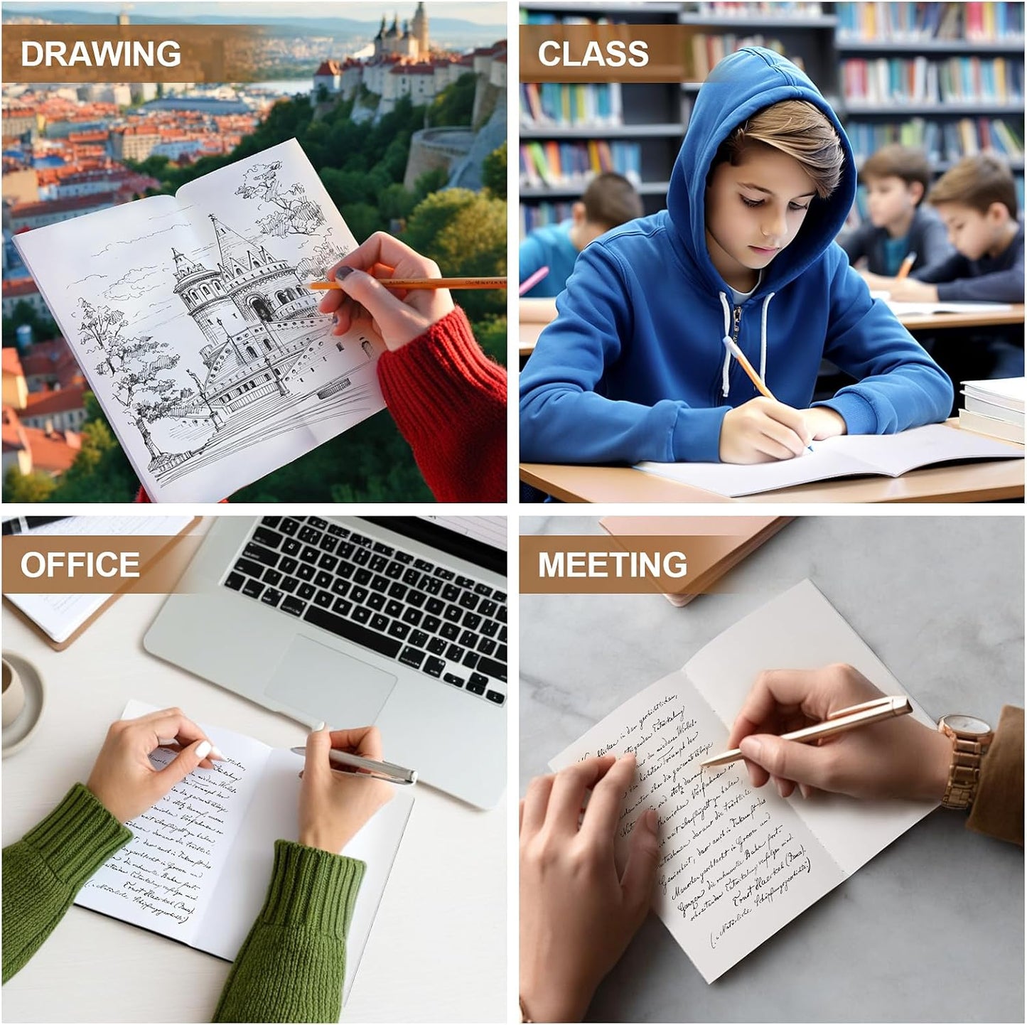 60 Pack A5 Unline Kraft Notebooks, 8.3x5.5inch Blank Journal Notebook Bulk for Drawing & Writing, Small Blank Paper Sketchbook Travel Journal Set for Adult, Paint Beginner and Student, 60 Pages