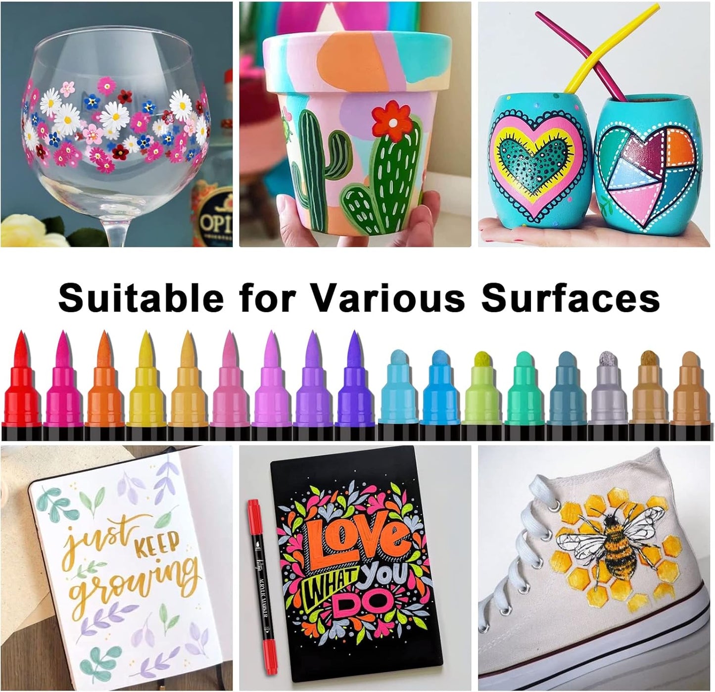 36 Colors Acrylic Paint Pens, Dual Tip Pens With Medium Brush Tip, Paint Markers for Rock Painting, Ceramic, Wood, Plastic, Calligraphy, Scrapbooking, Brush Lettering, Card Making, DIY Crafts