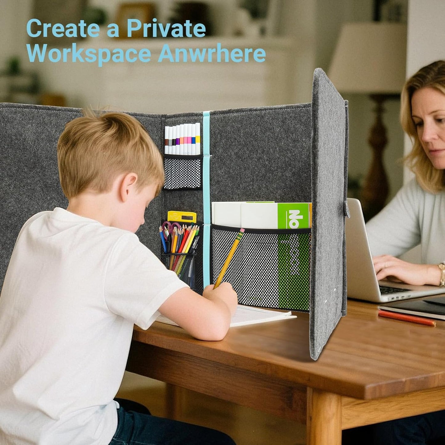 Foldable Privacy Folders for Students with Storage, Desk Dividers for Classroom - Reusable Test Dividers & Privacy Shields for School Desks, Portable Privacy Boards,47.25" x 15.35",Felt