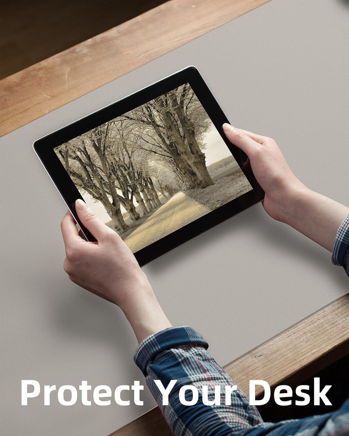 AFIING Leather Desk Pad Protector,55" x 17" Office Desk Mat, Large Mouse Pad, Non-Slip PU Leather Desk Blotter, Laptop Desk Pad, Waterproof Desk Writing Pad for Office and Home (Light Grey)