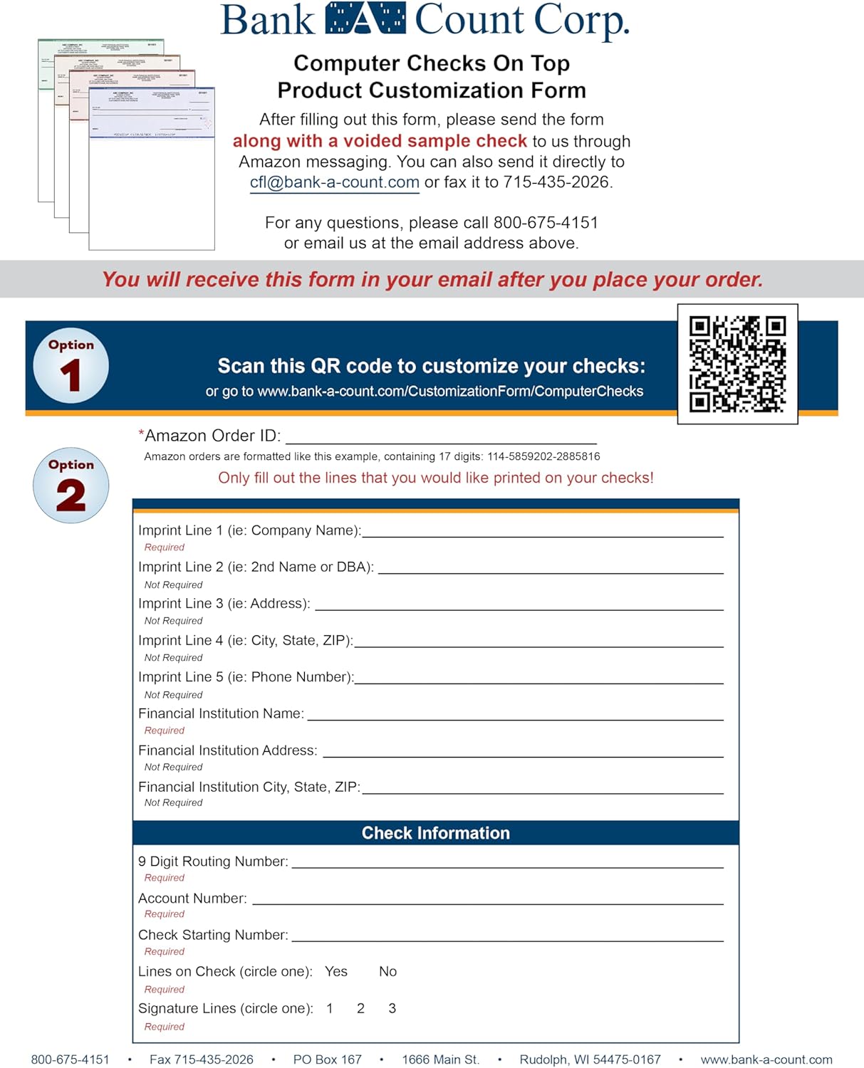 Computer Checks on Top - Custom Laser Business Checks Compatible with QB accounting software, Blue (100)