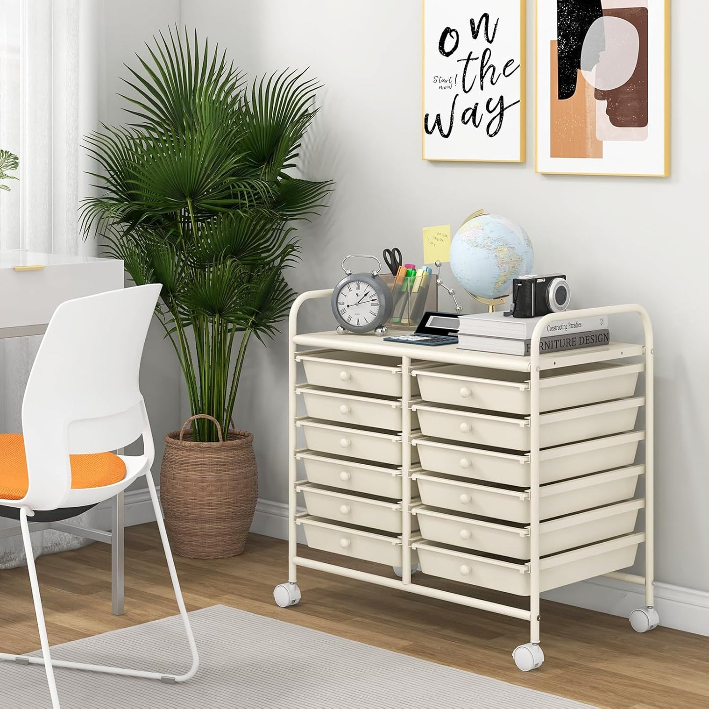 Giantex 12 Drawers Rolling Cart, Mobile Storage Drawer Cart, Classroom Organizer Cart for Office School Supplies Tools Scrapbook Paper Craft Small Printer, Utility Cart on Wheels, White