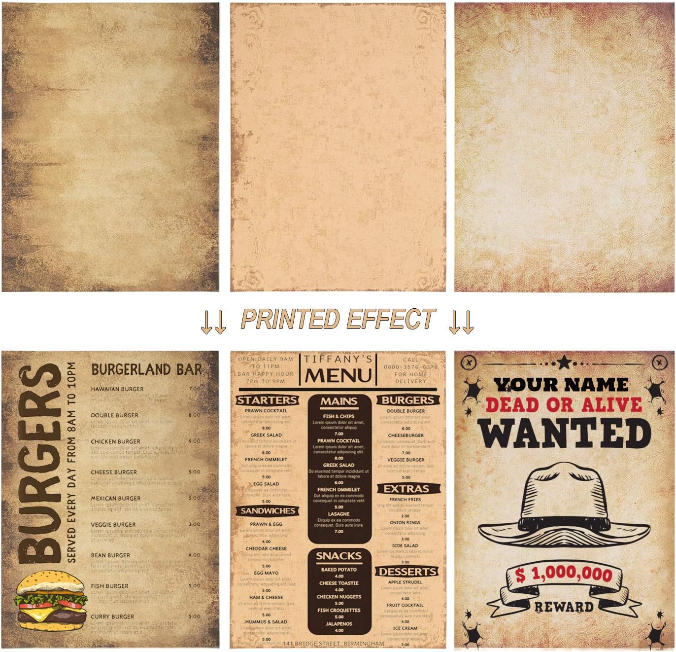 60 Sheets 6 Style Antique Stationary Paper, 8.3 x 11.2 inch A4 Size 100gsm Kraft Double-side Printable Old Aged Vintage Letter Writing Stationery Set for Classic Letters, Poems, Lyrics, Notes