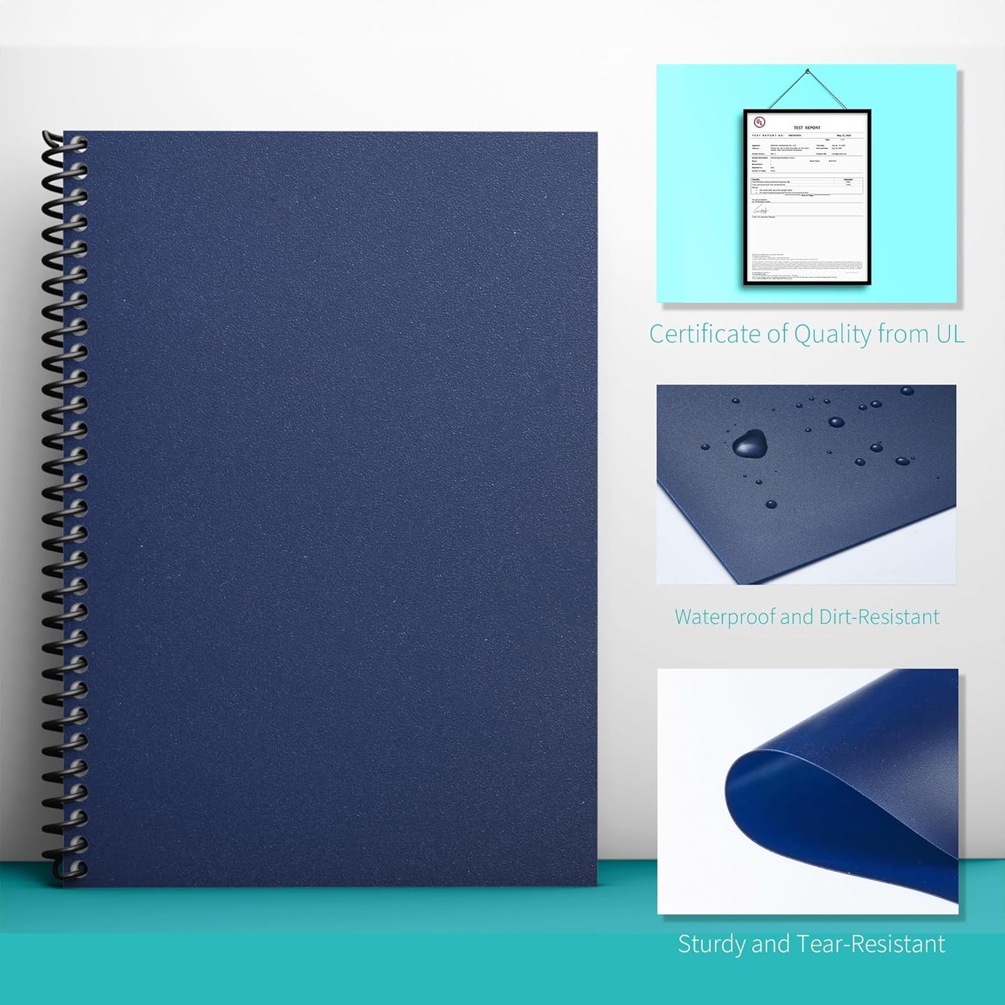 Binditek 100 Pack 12 Mil Sand-Textured Polycover, Midweight Binding Front and Back Covers, Lightly Sanded Finish, 8-1/2" x 11", Square Corners, Un-Punched, Navy, Office Supplies