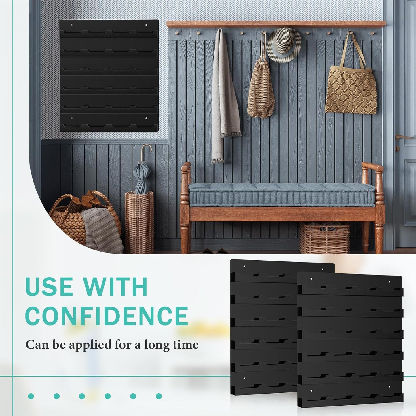 Suzile 2 Pcs 48 Business Card Holder Wall Mount 24 pockets each Business Card Display Wall with Hanging Hardware Acrylic Business Multiple Sticker Display for Office Home, 17.7'' x 15.7'', Black