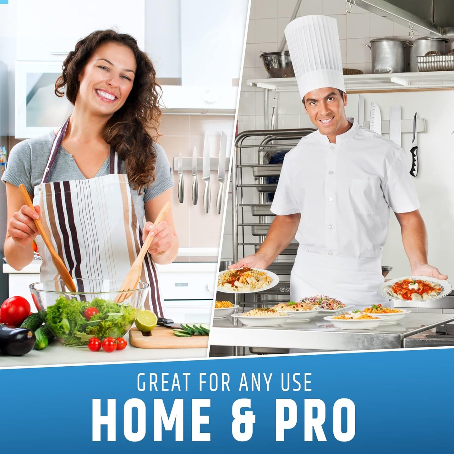 Strong Adhesive (No Drill) Magnetic Knife Holder for Wall - Professional 10 Inch Knife Strip - No Screws Needed - Adhesive Backing - Stainless Steel Bar (Upgraded Version – Will Not Fall)