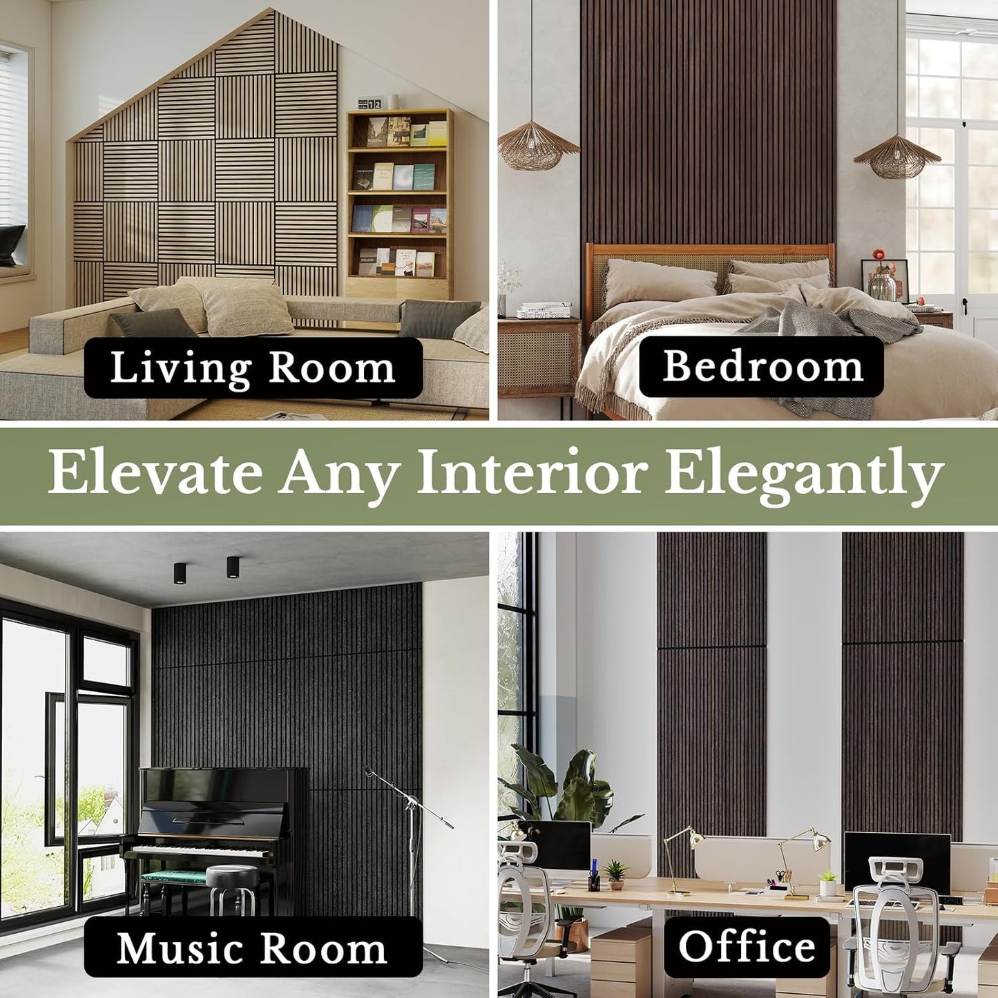 MISSDAY Wood Slat Acoustic Wall Panels, 2 Packs 94.5" x 23.4" Oak Soundproof Panel For Interior Wall Decor Noise Absorbing-3D Textured Wooden Panel Sound-Absorbing for Home, Office, Studio