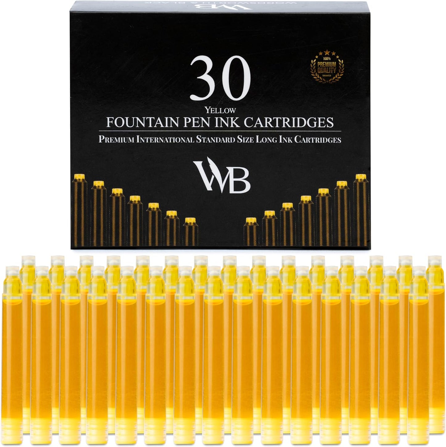 Wordsworth & Black Fountain Pen Ink Refills - Set of 30 Yellow Ink Cartridges - International Standard Size - Length APPR 2.3" - Base Diameter APPR 0.24" - Disposable and Generic
