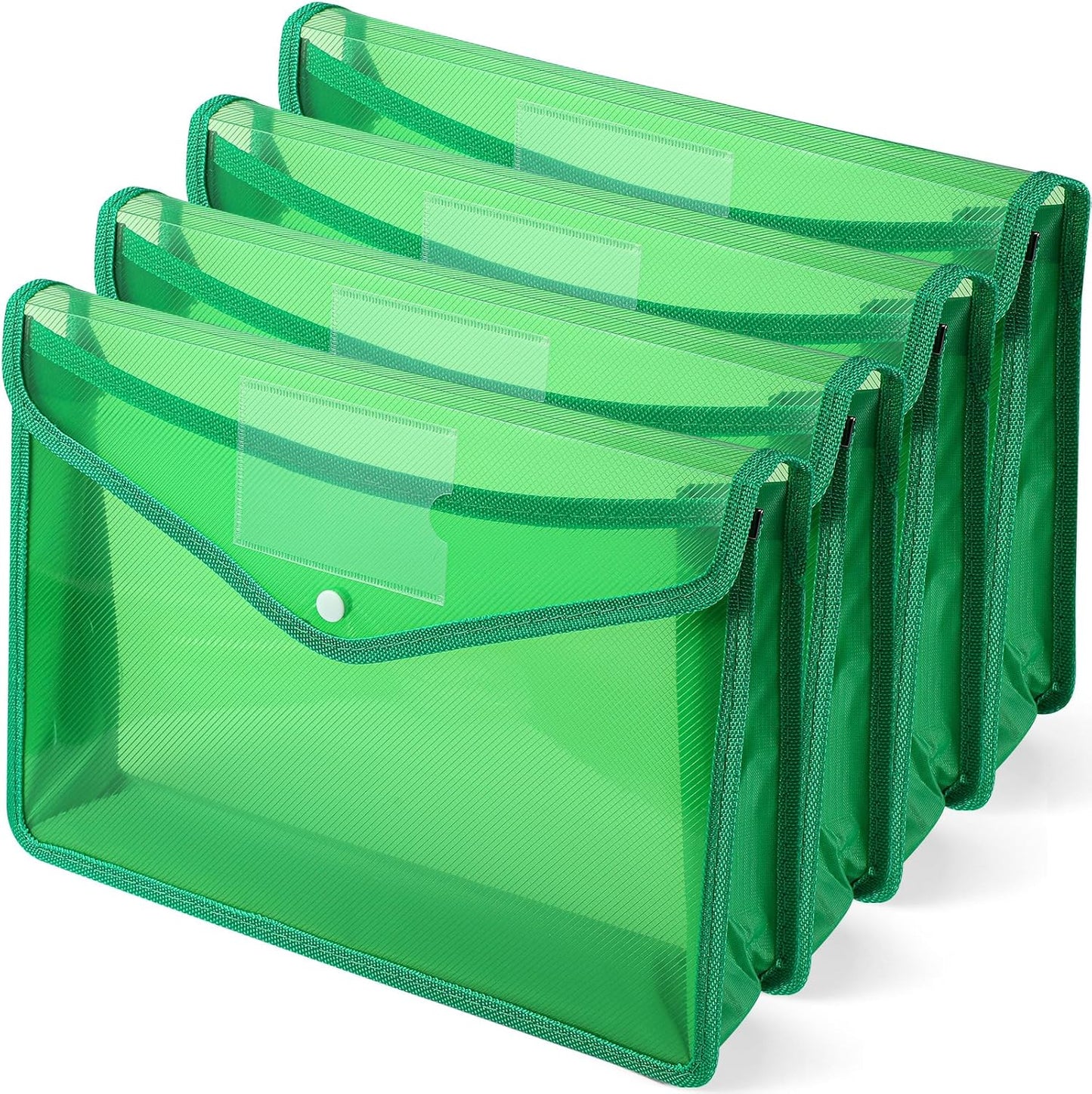 4 Pack A4 Expanding Plastic File Folders Waterproof Document Organizer with Snap Button Multiple Pockets, Office Home Office Storage (Green)