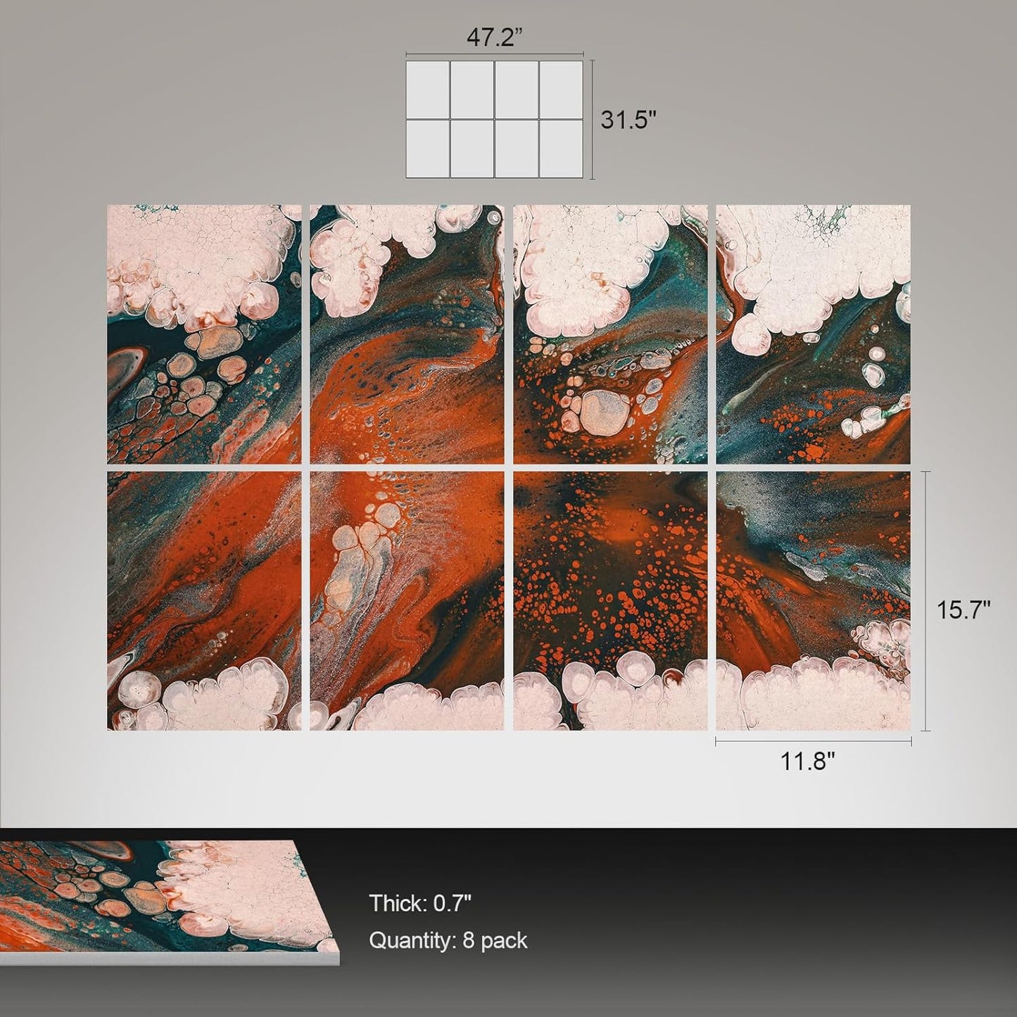 UMIACOUSTICS 8 Pcs 0.7Inch Thick Art Acoustic Panels, Total 47.2” x 31.5” Decorative Sound Absorbing Art Panels, Acoustical Wall Panels for Home, Office, Hotel, Orange-Light Leaping-Cloud