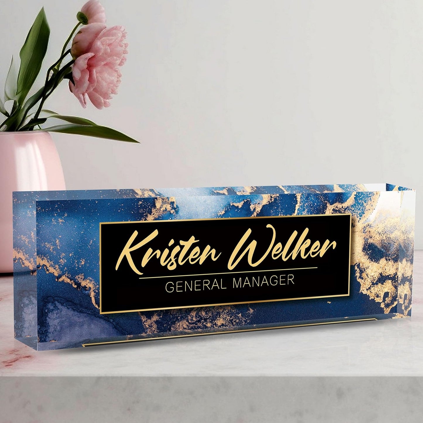 Desk Name Plate Personalized, Custom Name Plate for Desk, Office Desk Decor for Women and Men, Employee Appreciation Gifts Office Gifts for Boss, Manager, Teacher, Nurse (Blue Marble)