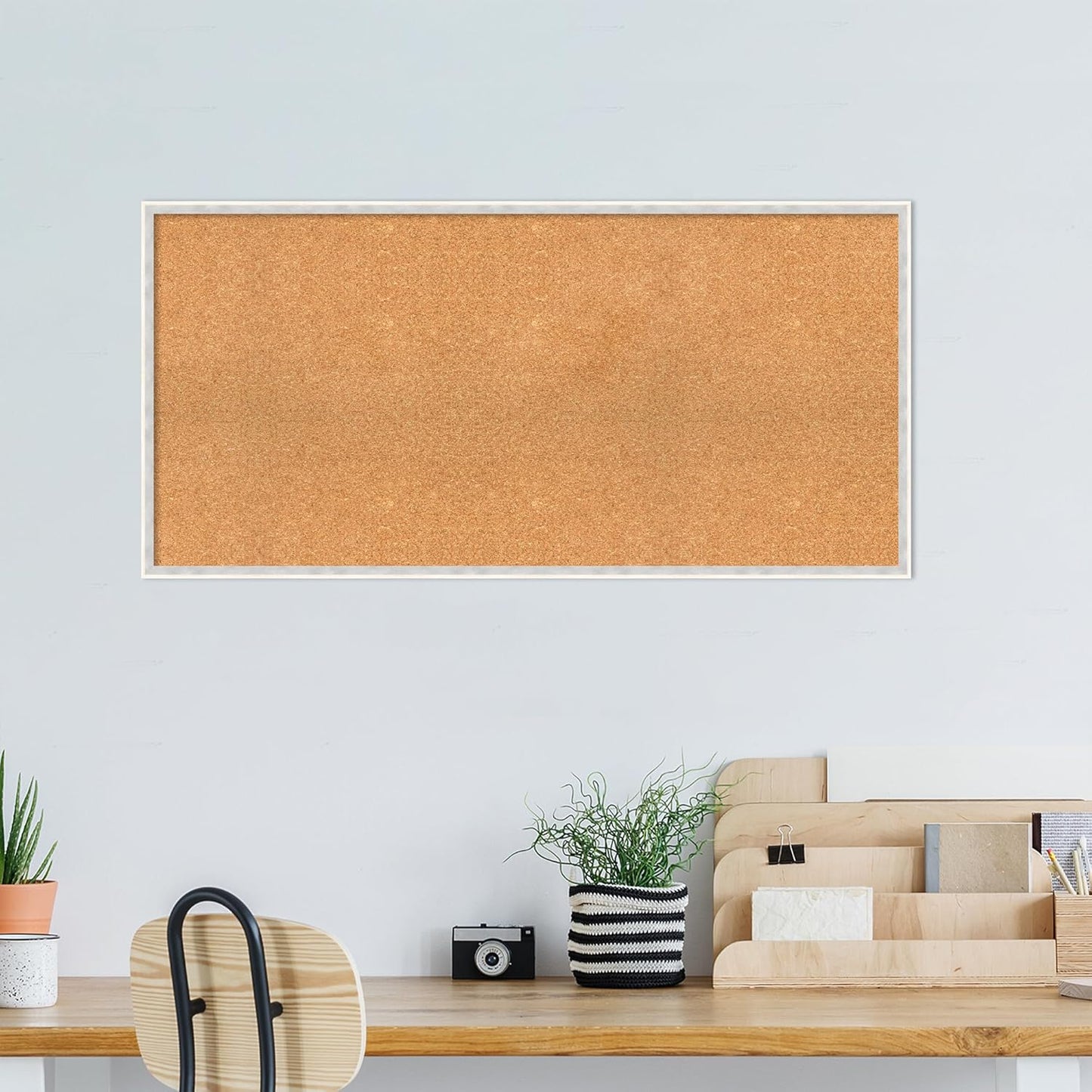 Amanti Art Natural Cork Board for Wall, 23x47 Vision Board with White Frame, Oversize Corkboard Office Decor for Home Organization, Modern Corkboard Pinboard to Display Items for Home Organization in
