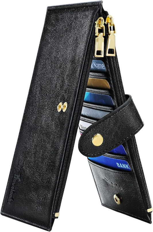 Travelambo RFID Wallet Women Large Size Bifold Multi Card Wallet Case with Zipper Pocke Credit Card Holder for Women