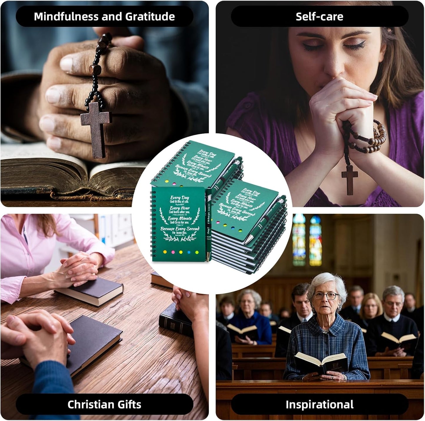 60 Pcs Bulk Fathers Day Christian Gifts Prayer Journal for Woman - 30 Set Religious Notepad with Christian Pen - Bible Notebook - Church Gifts for Inspirational, Bible Study, Devotions ( Green )