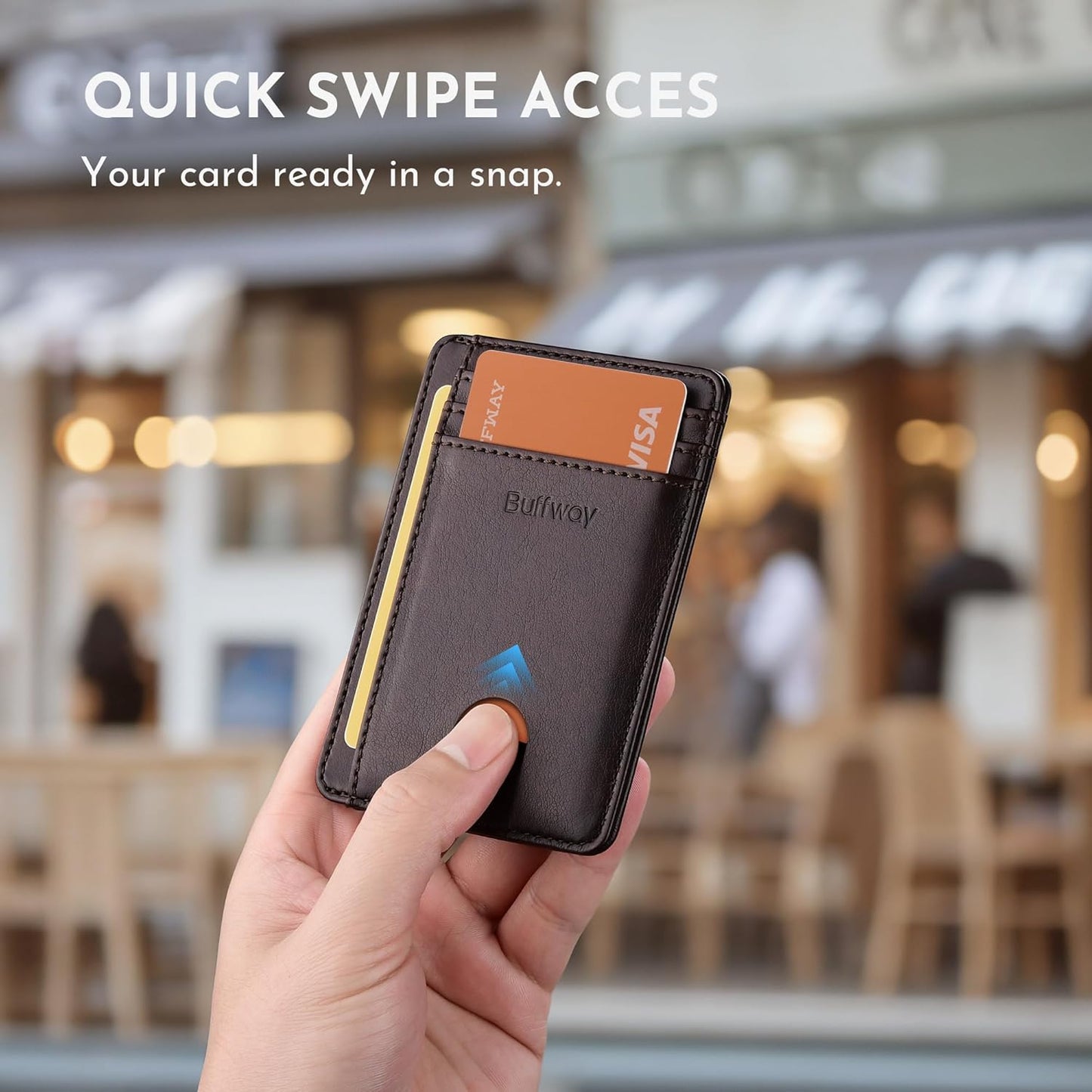 Buffway Slim Minimalist Front Pocket RFID Blocking Leather Wallets for Men and Women - Pebble Brown