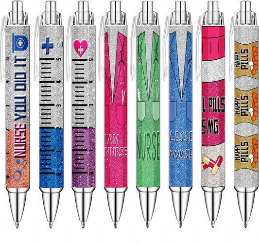 Idealmuzik 8 Nurse Ballpoint Pens,Gift for Nurse Week, Lovely Cartoon Cute Retractable Nursing Funny Ink for Medical Assistants Students Workers Office Appreciation Gifts