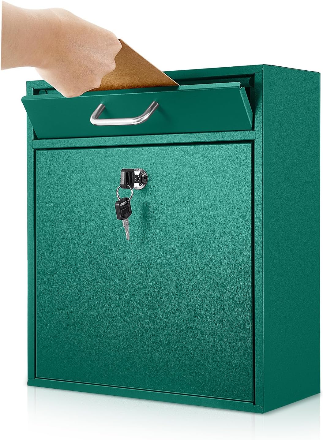 Locking Mailbox with Key for Outdoor 12 x 10.5 x 4.7 Inches Large Wall Mount Mail Box with Lock Security Mail Drop Metal Collection Boxes Hanging Secure Postbox(Green)