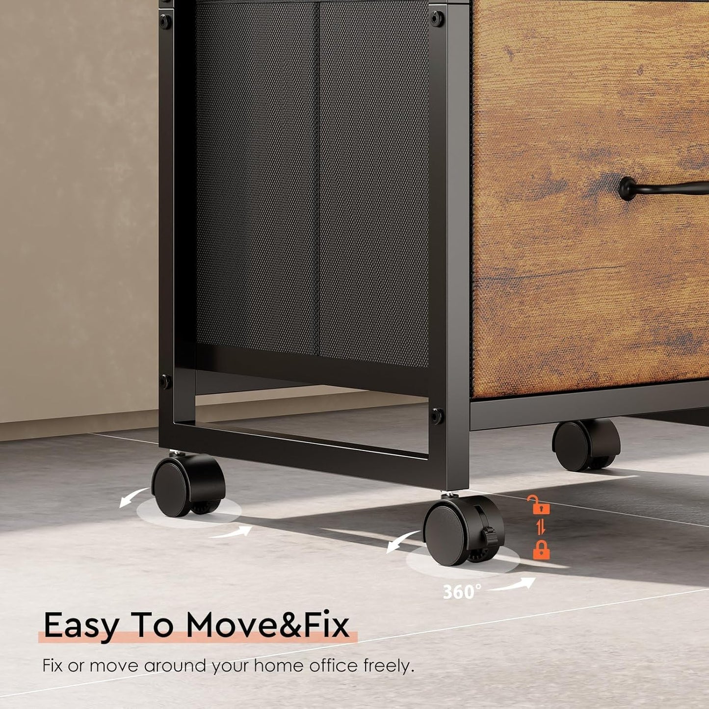 3 Drawer File Cabinet with Wheels Rolling Printer Stand with Open Storage Shelf Fabric Lateral Filing Cabinet for Home Office,Rustic Brown2