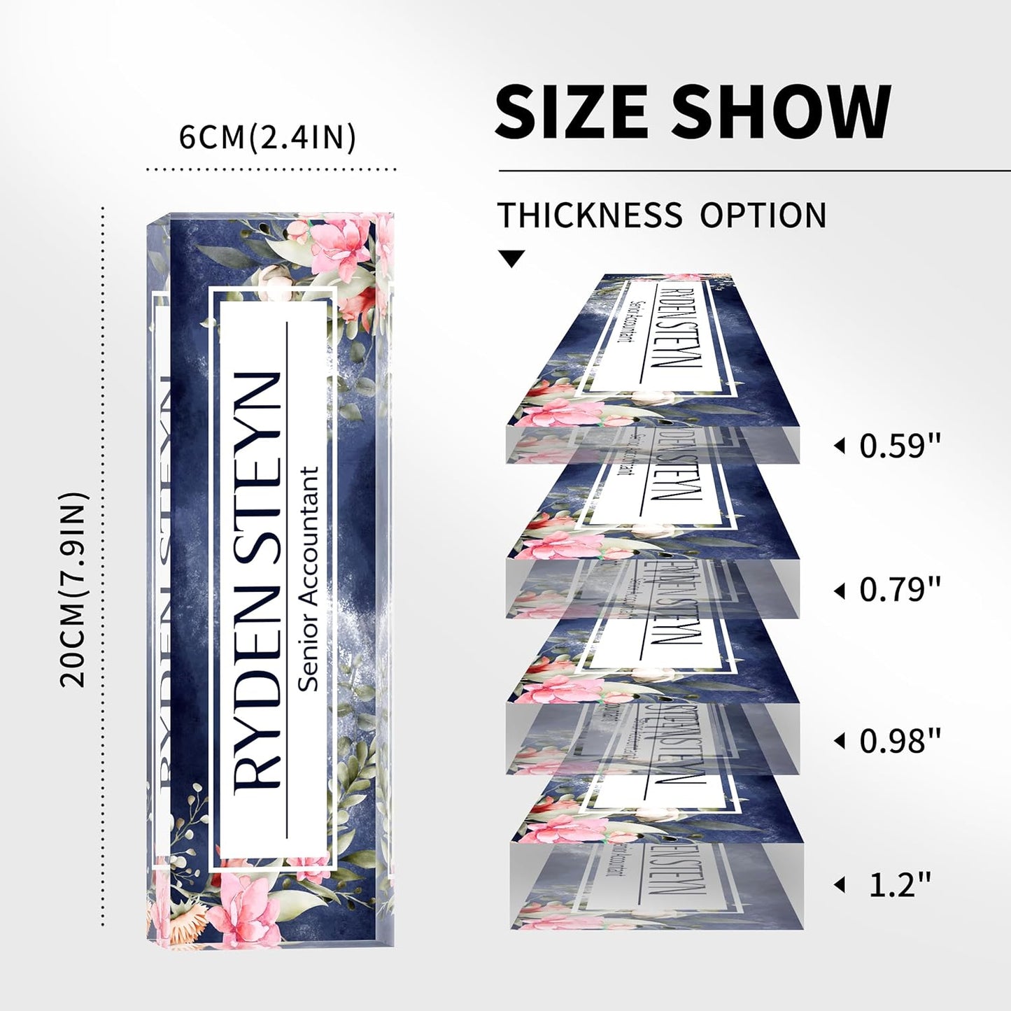 Acrylic Name Plate Personalized, Teacher Name Plates for Desks Classroom, Gifts for Teacher Boss Employee Appreciation Office Desk Decor (Midnight Flowers)