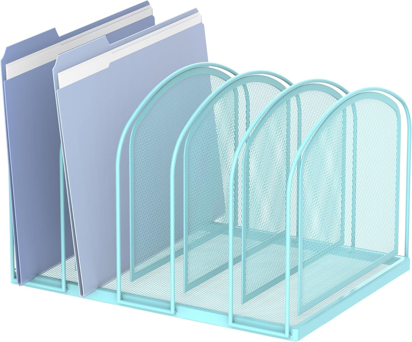 SUPEASY File Organizer 5-Section Mesh Desk Organizer, Upright File Organizer Desktop Organizer File Sorter, File Folder Holder for Office Supplies, Blue
