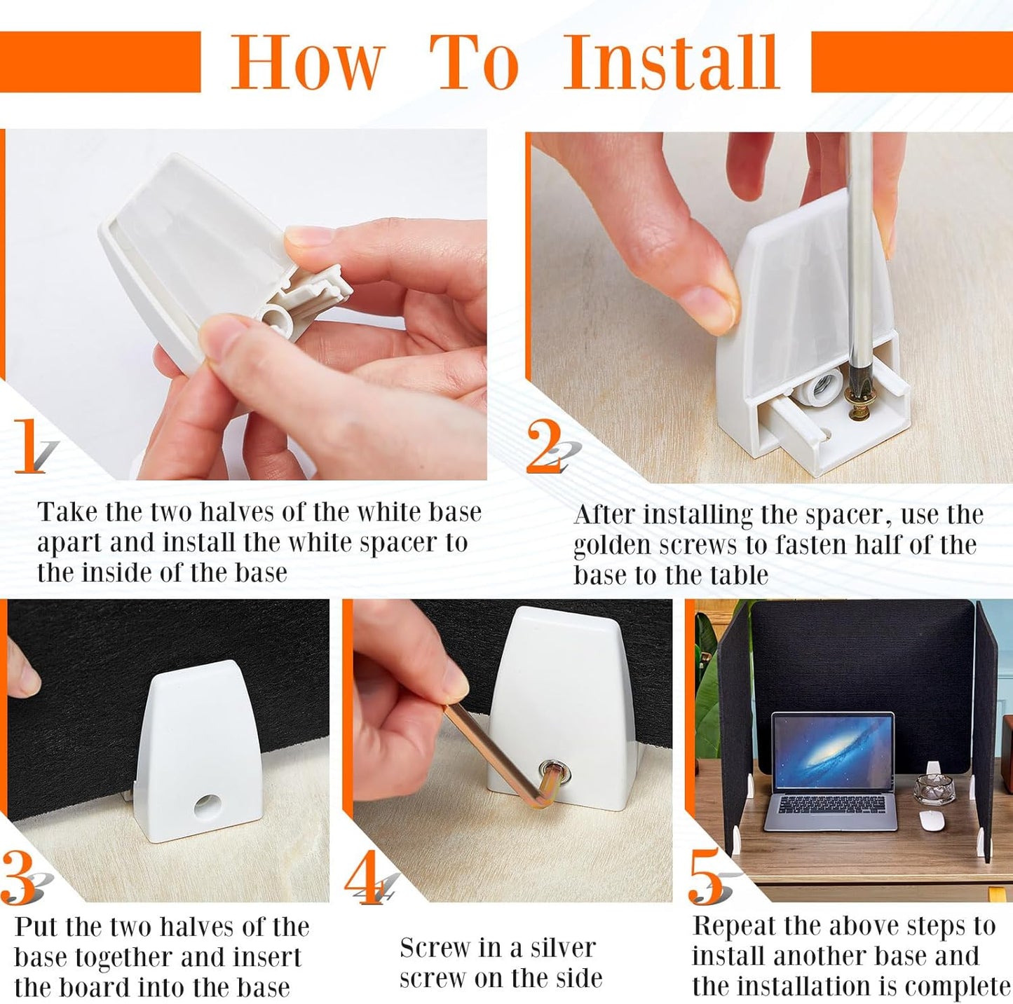 6 Pcs Desk Divider Privacy Panel 20 x 24 Clamp-on Acoustic Freestanding Desktop Partition Dividers with Aluminum Guard Clamps for Office Student Sound Proof Reducing Noise Visual Distractions(Black)