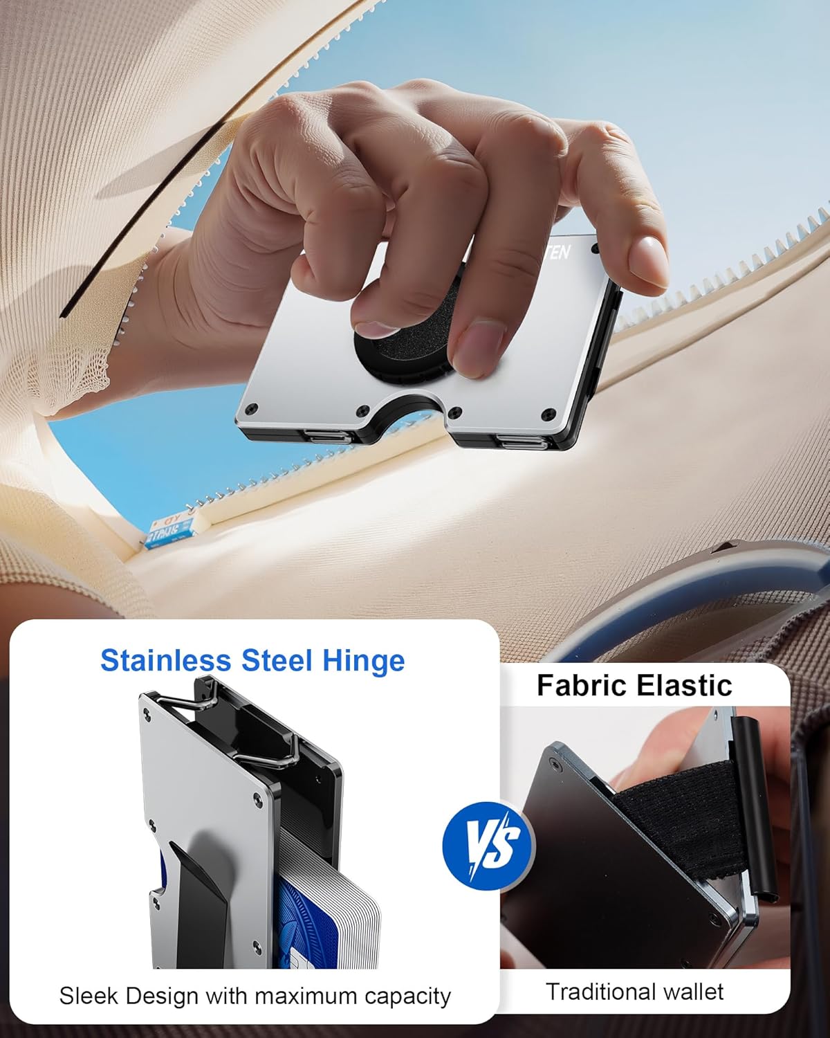 Minimalist Wallet for Men, Metal Wallet with Money Clip, Slim Compact Wallet, RFID Blocking Card Holder, Metal Aluminum Credit Card Holder, Holds up to 20 Cards