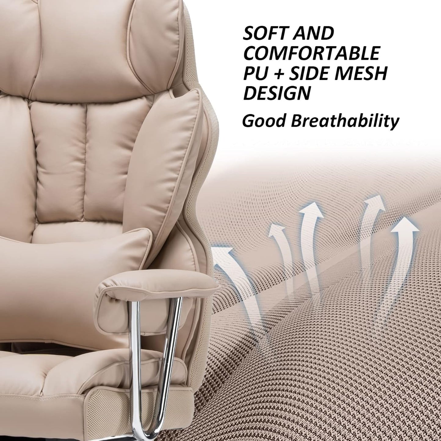 Efomao Big and Tall Office Chair 400lbs – PU Leather Executive Office Chair with Lumbar Support & Leg Rest, Heavy-Duty Computer Chair for Home Office, Dark Beige