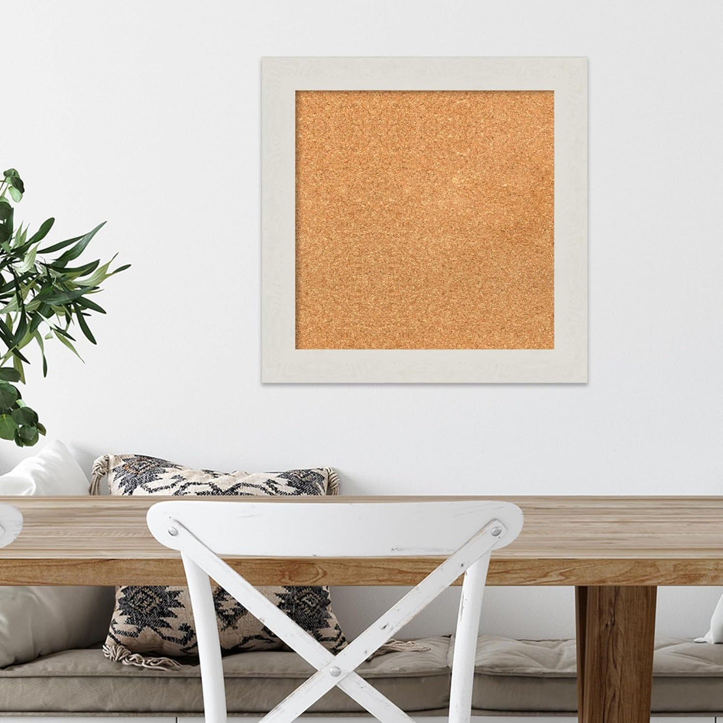 Amanti Art Natural Cork Board for Wall, 19x19 Vision Board with White Frame, Small Corkboard Office Decor for Home Organization, Country Rustic Corkboard Pinboard to Display Items for Home