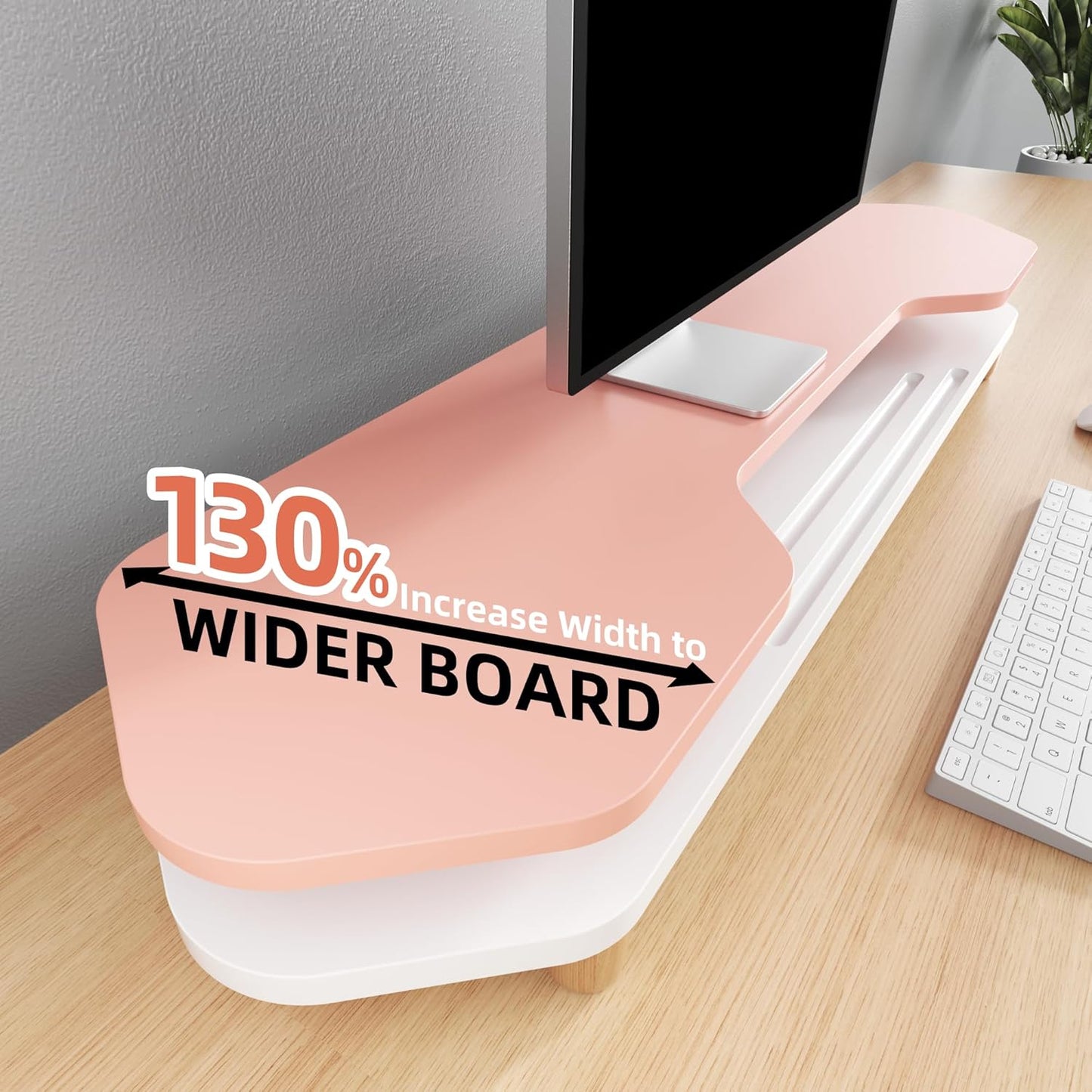 2 Tier Dual Monitor Stand Riser,Wider Board Computer Monitor Stand for 2 Monitors,Slot For Phone/Tablet Office Desktop Organizer for Laptop,PC,Computer,Printer,Pink