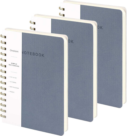 Lined Spiral Notebook College Ruled A5 Journal Book for Note Taking, 160 Pages Writing Journal for Office and Home School Supplies 5.75x8.125 inch (3pack-Reefblue)