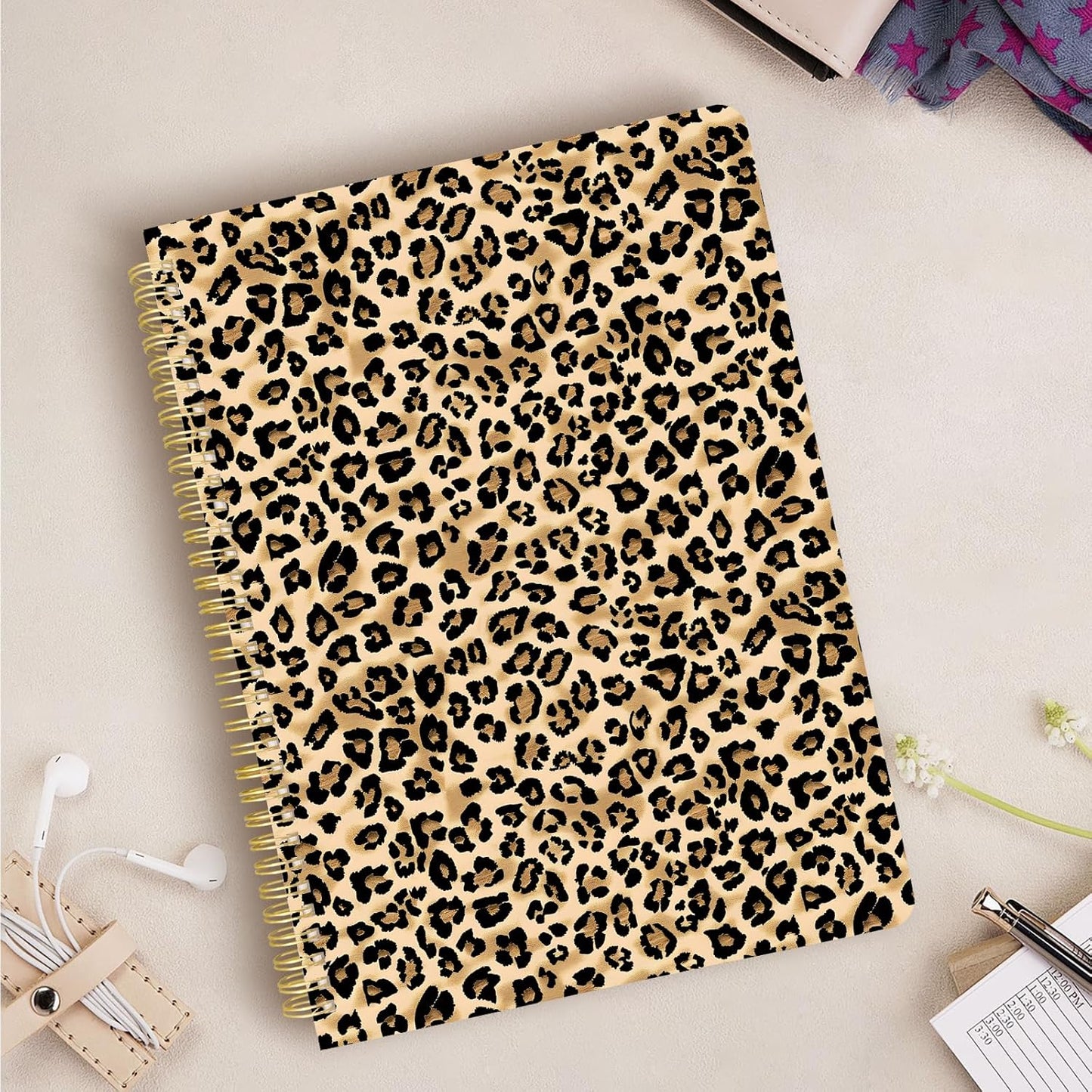 Cute Spiral Notebook journal A4 Aesthetic Pretty Design for Women Girls Kawaii with Pocket, 8.5 x 11 inch, Lined, Leopard