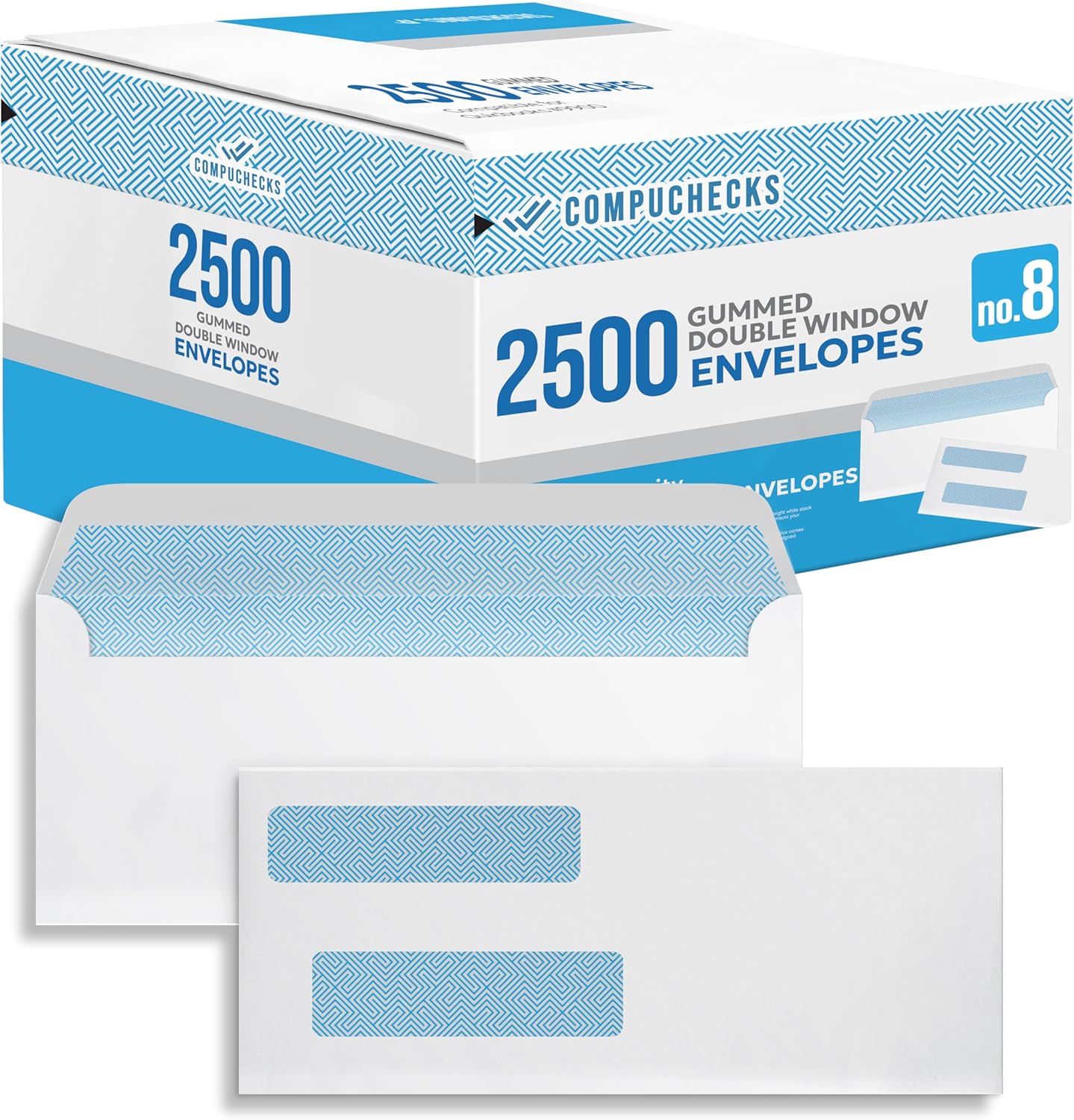 Compuchecks Double Window Envelopes - Gummed, Security Business Mailing Check Envelopes - Tamper Evident, Security Tint - 2500 Count – Guaranteed to fit QuickBooks Checks