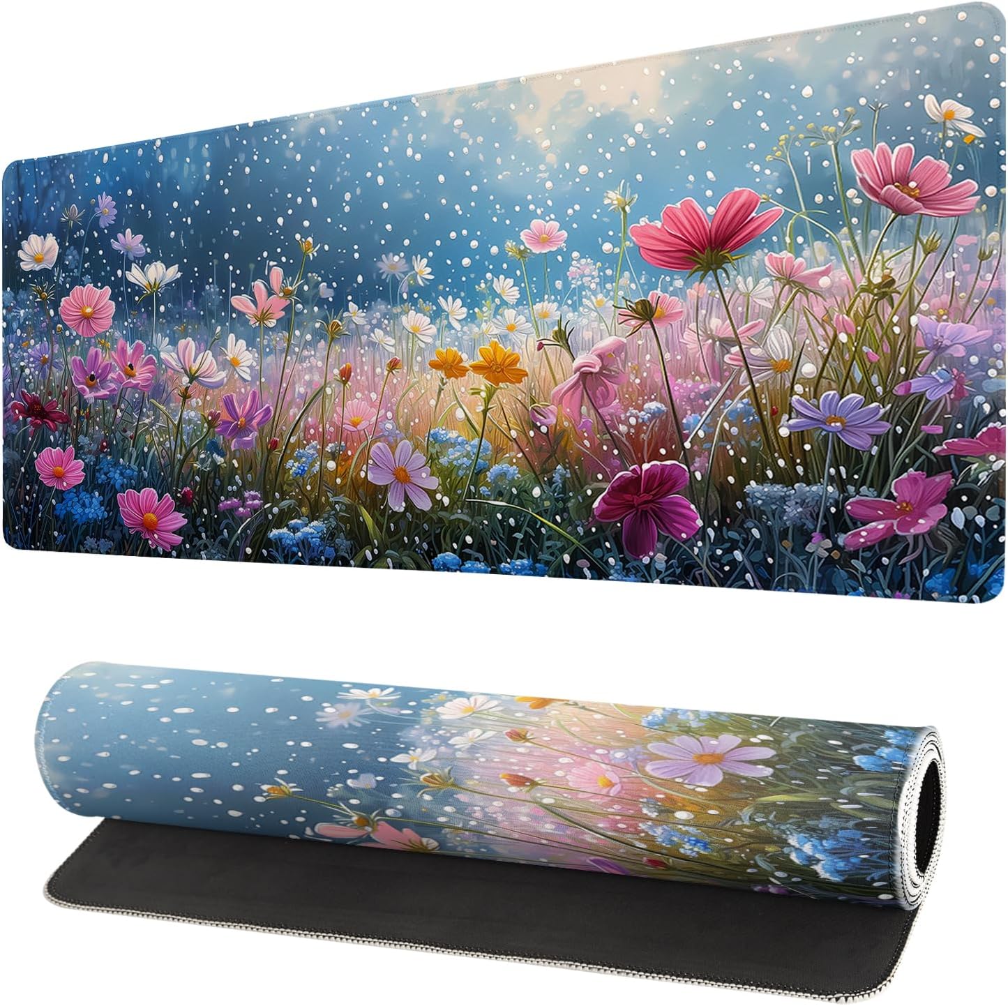 Gaming Mouse Pad Desk Pad,Extended Big Mouse Pad,31.5x11.8 Inch Long Computer Keyboard Mouse Mat Mousepad with 3mm Non-Slip Base and Stitched Edge for Gaming and Office… (Flowering shrubs)