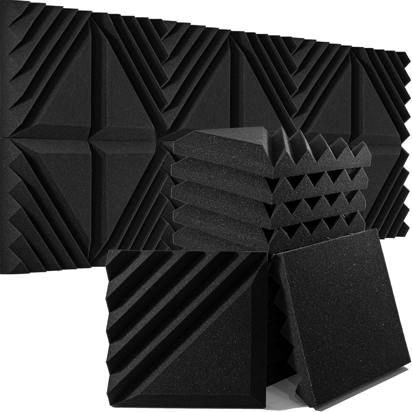12 Pack Sound Proof Foam Panels for Walls, 12x12x2 Inches Half-Slash Style Acoustic Panels for Home Studio Acoustic Treatment (Black)