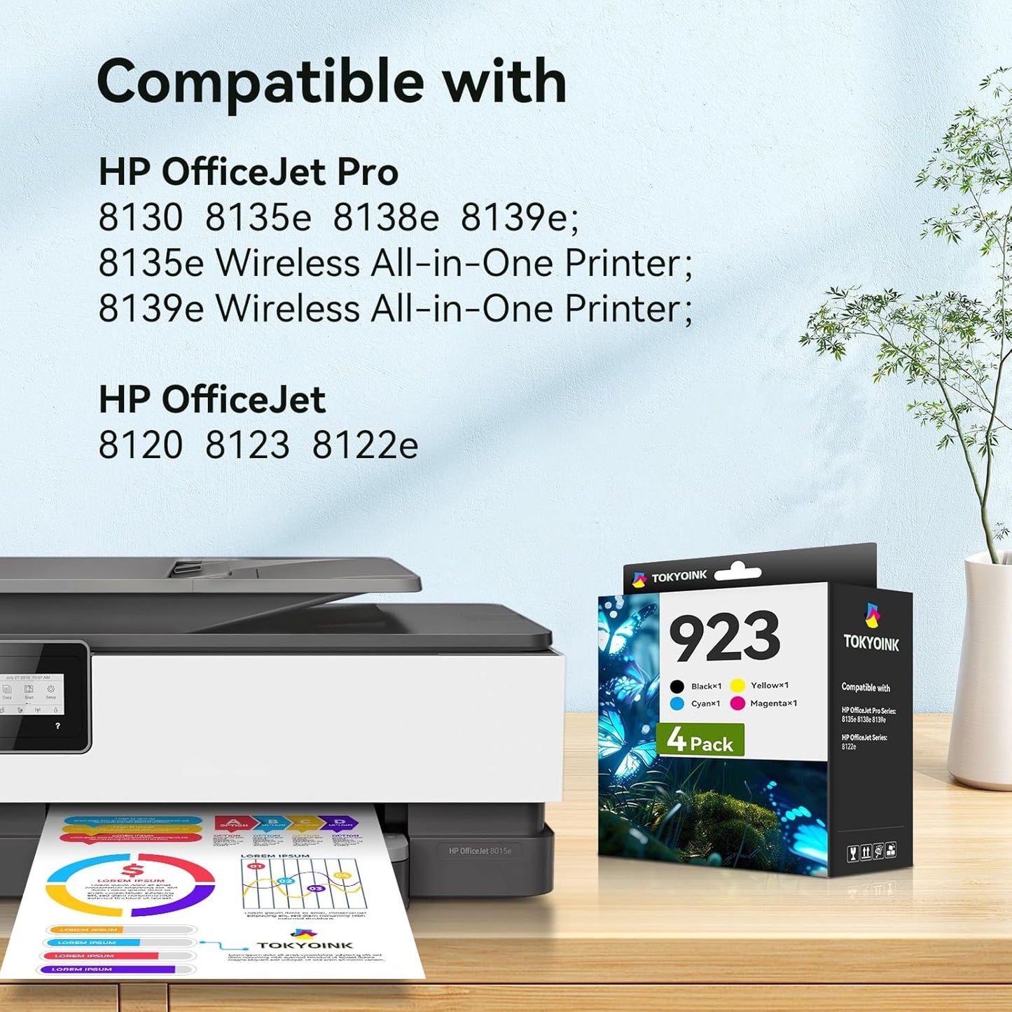 923 Ink Cartridges Combo Pack Replacement for HP 923e 923 923XL Ink Cartridges Work for OfficeJet 8120 8122e 8123 OfficeJet Pro 8130 8135e 8138e 8139e Printer Without Chip (4 Pack)