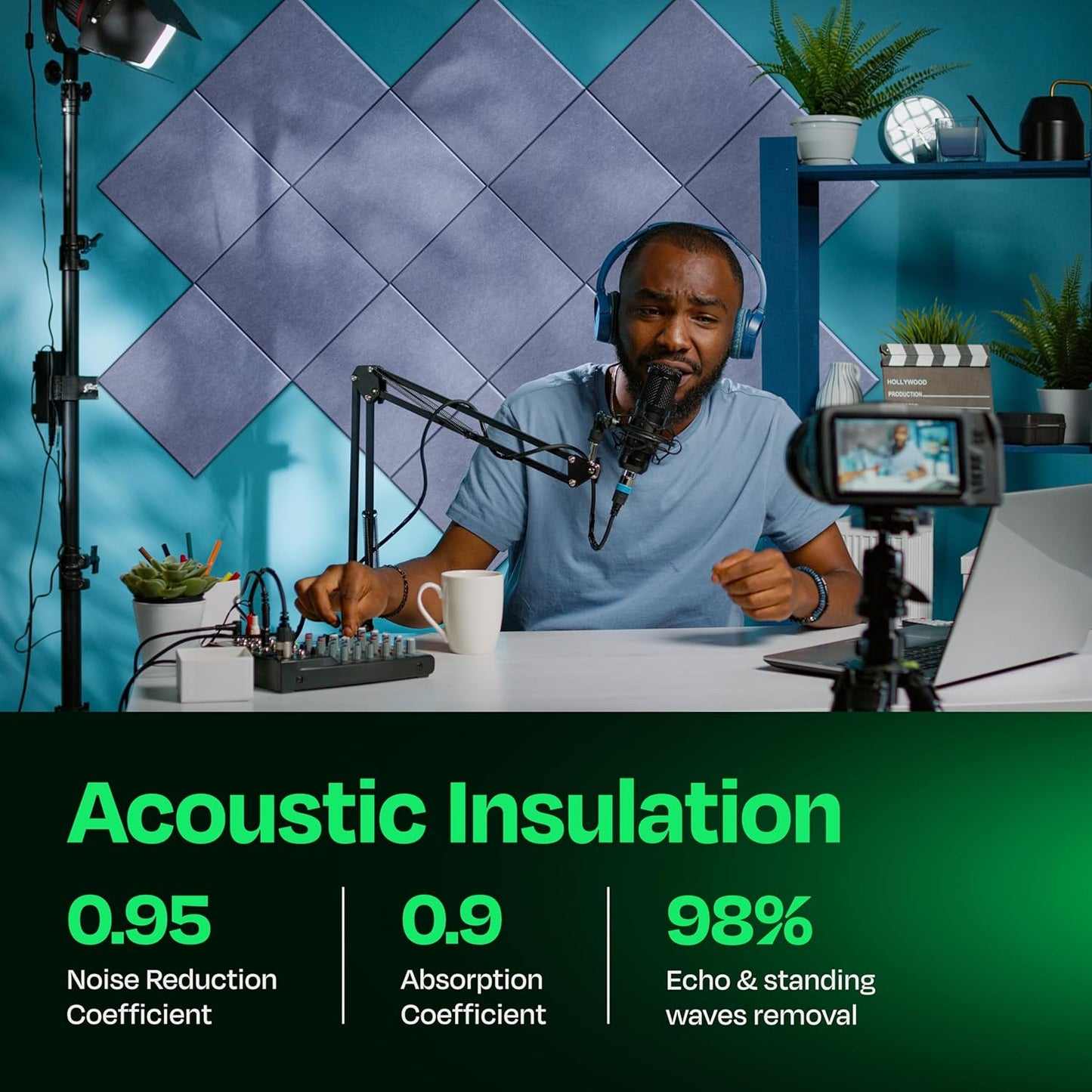 Acoustic Panels 12-Pack - 12"X12"X0.4" Sound Panels - High Density Sound Dampening - Dusky Gray Square