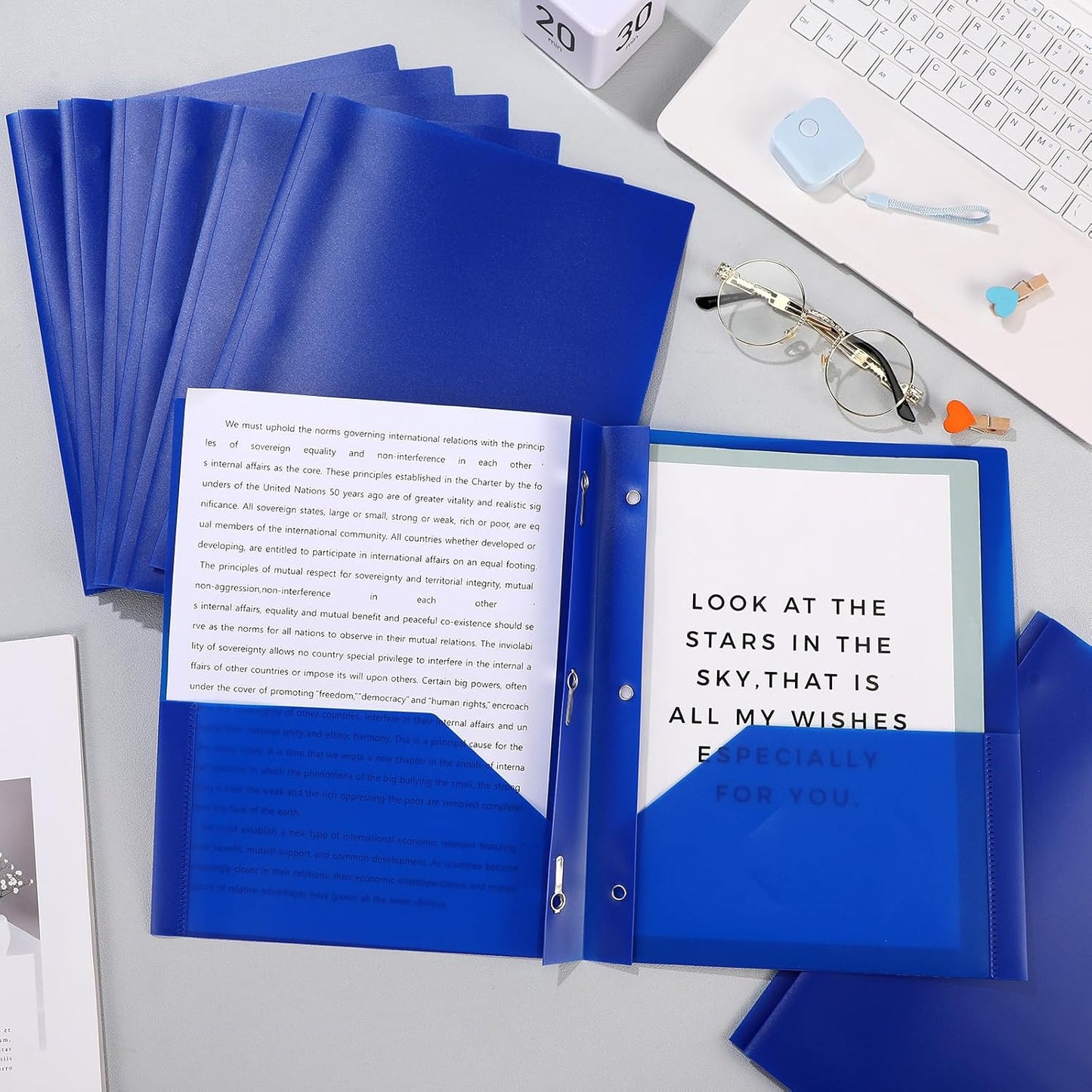 Patelai 48 Pcs Plastic Folders with 2 Pockets and 3 Prongs Home Folders with Card Slot Letter Size Heavy Duty Report Covers for Back to School(Blue,Classic)