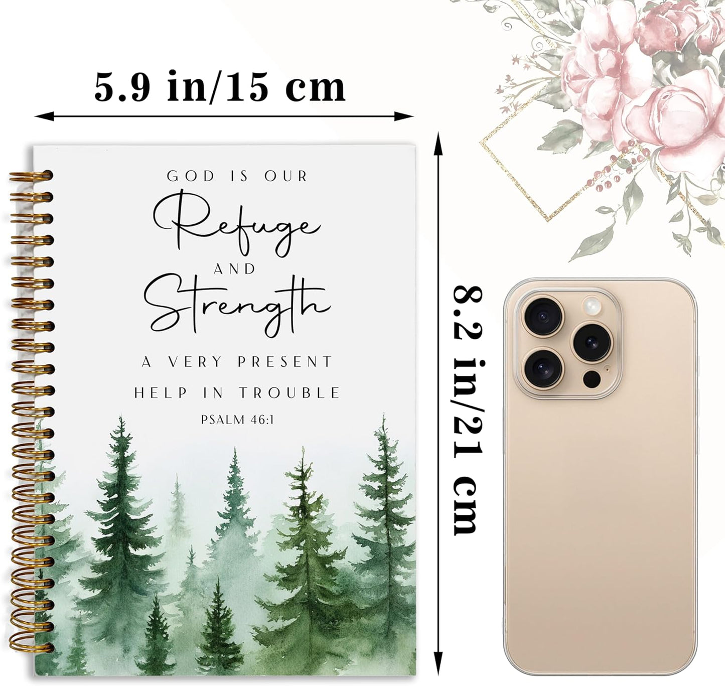 YOU FOUND ME Bible Journal, A5 Spiral Christian Bible Journal with Pink Cherry Notebook, God is Our Refuge and Strength, Bible Verse Gift for Women Birthday Christmas, Sunday School, Office Supplies