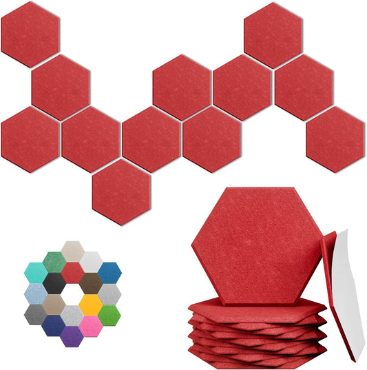 Hexagonal Acoustic Panels-18 Pack High-Density Sound Absorbing Panels 12"X10"X0.4" for Enhanced Noise Reduction, DIY Design, Idea for Studios, Offices, and Home Theaters(Cherry Red)
